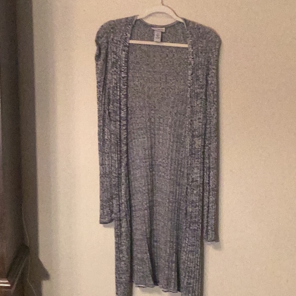 Gray Ribbed Knit Cardigan Sweater